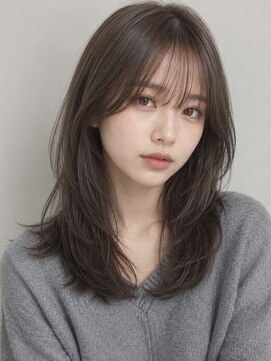 ベル 新宿(Belle) 韓国風レイヤーカットシースルーバングミントカラーグレージュ