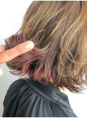 【ロブヘア】インナーカラー×外ハネボブウルフ ベージュピンク