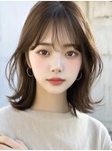 小顔くびれミディアムボブ☆外ハネレイヤー×シースルーバング
