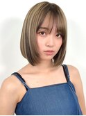 渋谷顔周りレイヤーボブレイヤーカット/ベージュカラー