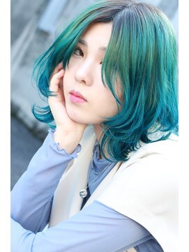 ステラ ヘア デザイン サロン(STELLA hair design salon) ルーズウルフ　ハイトーングリーン　S