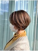 小顔ショート×ハイライトベージュ