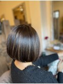 40代50代ショートボブ×ナチュラルブラック白髪ぼかし