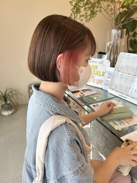 アチーブティルスマートサロン 豊川末広通店(achieve till Smart Salon) 小顔似合わせカットミニボブモーヴピンクイヤリングカラー