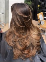 ヌエン 渋谷(NU/EN)&nbsp;夏のサーフカッパーベージュバレイヤージュ/バタフライレイヤー