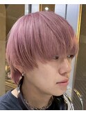 ホワイトピンク マッシュ ハイトーンカラー  マッシュパーマ