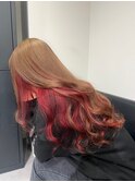 16188ブリーチ＆ダブルカラーインナーカラー黒髪ダークレッド