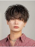 韓国ヘアニュアンスコンマバングセンターパートフェザーパーマ