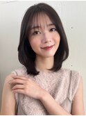 ◎くびレイヤーエモージュ前髪ミディアムボブ小顔カット蒲牟田