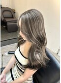 前髪ハイライトカラーこなれミディイメチェンウェーブパーマ