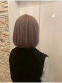 切りっぱなしボブ/くすみピンク/透明感/愛されショート/小顔ヘア