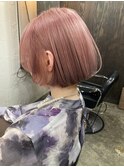 30代40代50代ダブルカラーボブペールピンクレイヤーカット