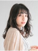 三軒茶屋_レディース_セミロング_ブラック_コテ巻き_パーマ_小顔
