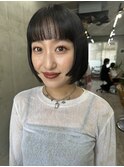 ミニボブ　顔まわりカット　ワンレンボブ　小顔　黒髪