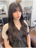 アッシュブラック/地毛風カラー/韓国ヘア/2wayバング