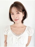 前髪ありショートレイヤーボブミルクブラウンナチュラル縮毛矯正