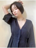 丸みボブ　グレージュカラー　2wayバング