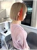 ミルクティーベージュボブ×インナーオレンジ×ツートンカラー