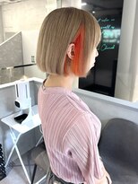 ファイブバイジエクト 堀江(FIVE by The Ect)&nbsp;ミルクティーベージュボブ×インナーオレンジ×ツートンカラー