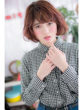 ミック 日暮里店(miq) チェリーブラウンのくせ毛風ゆるふわエアリーミニボブa1