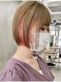 ハイトーンインナーカラーピンクベージュフェイスフレーミング