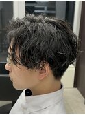 メンズ波巻きパーマ/アップバング/ツーブロックマッシュ/束感