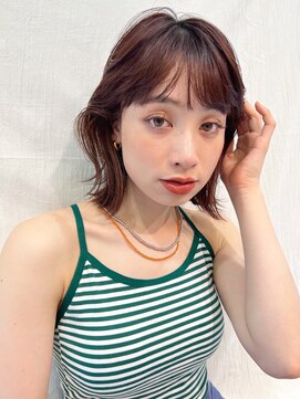 ラボヌールヘアーグレース 門前仲町店(La Bonheur hair grace) 大人可愛い20代30代40代切りっぱなしボブ斜めバング柔らかカラー