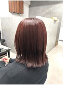 ピンクブラウン　切りっぱなしボブ