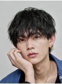 難波シャドウパーマメンズマッシュウルフカット波巻きパーマ色気