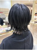 30代40代50代60代マッシュウルフショートレイヤーブルーブラック