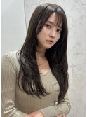 美髪ヘアレイヤーカットミディアムヘアグレージュ