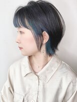 モリオフロムロンドン 原宿本店(morio from London) 【morio原宿】大人かわいいくびれボブ　インナーカラーブルー