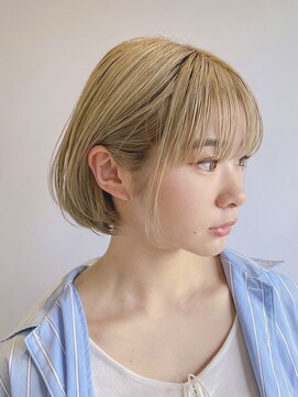 シェル 津山の手店(shel) 韓国風ハイトーンボブ20代30代大人可愛いくびれボブ耳掛け透明感