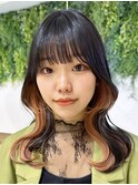 美髪インナーカラー韓国ヘア/ロングセミディカール似合わせ前髪