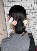 タイトシニヨン 金箔ヘア 水引ヘア 振袖ヘア 成人式ヘア