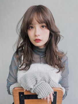 シオン(shion) オリーブベージュグレージュロング顔周りレイヤー_F0498