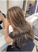 ハイライトカラーくびれヘアアプリコットオレンジ
