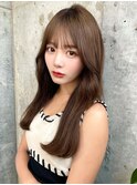 韓国風前髪/シルキーベージュ/グレージュカラー/斜めバング