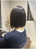 小顔前下がり女優ボブパープルブラック潤髪質改善ヘルシスタイル