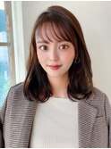 デジタルパーマ前髪パーマ韓国くびれミディアムチェリーブラウン