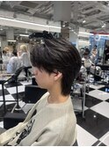 韓国マッシュフェザーパーマニュアンスパーマセンターパート黒髪