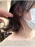 インナーカラーラベンダー　イヤリングカラー　ボブ