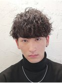 心斎橋シャドウパーマメンズマッシュウルフカット波巻きパーマ