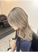 ハイライトカラーくびれヘアアプリコットオレンジ