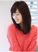 ナチュラルストレート/斜めバング/セミロング/ロング