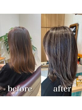 ミラバイケンジ 藤沢(Mira by KENJE) 白髪ぼかし細めハイライト30代40代50代シアーカラーセミディ006