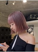 ピンクラベンダーグレージュダブルカラーケアブリーチミニボブ