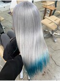 ブルーシルバー 寒色カラー　裾カラー　 寒色ハイトーン