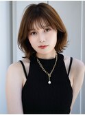 ぱっつん前髪薄めバング鎖骨ミディアムボブ耳かけボブパーマ小顔
