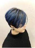 バレイヤージュ　ショート　ON ネイビーカラー